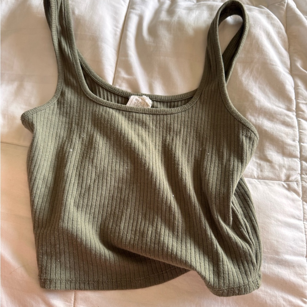 Full Tilt Green Ribbed Crop Tank Top